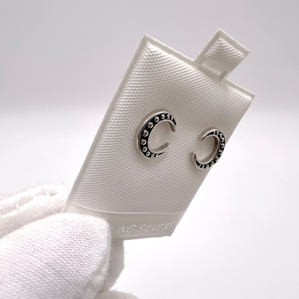 .925 Sterling Silver Crescent Moon Stud Earrings - Picture 6 of 12